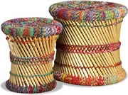 vidaXL Taburete cu detalii Chindi, 2 buc., multicolor, bambus