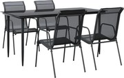 vidaXL Set mobilier de grădină, 5 piese, negru, oțel și textilenă