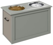 PawHut Boluri ridicate pentru câini bol dublu câine pisică Suport pentru boluri ridicat dim. 60L x 30W x 41H cm 2 boluri 2L mânere compartiment lemn gri | Aosom Romania