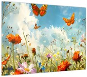 Tablou pe sticlă - Fluturi pe pajiștea de vară (70x50 cm)