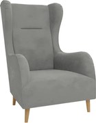 Fotoliu wing gri deschis cu tapițerie din catifea Carole – Ropez