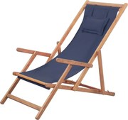 vidaXL Scaun de plajă pliabil, albastru, textil și cadru din lemn