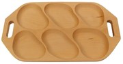 Platou din lemn pentru servire 6 compartimente, lemn de fag, 48x28 cm