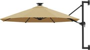 vidaXL Umbrelă de soare montată pe perete cu LED-uri, taupe, 300 cm