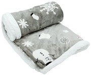 Pătură gri din sherpa 150x200 cm cu model de Crăciun Snowman – My House