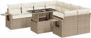 vidaXL Set canapele de grădină, 9 piese, cu perne, bej, poliratan