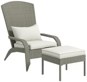 Outsunny Scaun Adirondack cu taburet din rachita pentru terasa, Scaun de exterior pentru semineu cu perne, spatar inalt | Aosom Romania