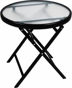 Masă de depozitare cu blat din sticlă, neagră, Ø 45 cm, oțel