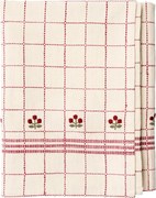 Față de masă din bumbac brodată manual cu model în carouri și flori, 120×220 cm, „Bloom"