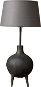 Lampă de masă din bumbac și in gri, cu structură din aluminiu gri antichizat, formă sferică, finisaj patinat, 61×30 cm, „Gilda"