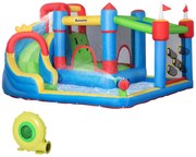 Outsunny Castel Gonflabil 5-în-1 pentru Copii, cu Sac Transport, 3-8 Ani, 3,9x3x2m, Multicolor | Aosom Romania
