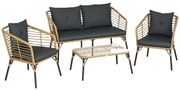 Outsunny Set Mobilier de Grădină din Ratan cu Canapea, 2 Fotolii cu Perne și Măsuță, 131x63x76 cm, Gri Închis | Aosom Romania