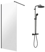 Pachet paravan dus Walk-In Omnires Marina negru 90x200 cm si coloana de dus Grohe Vitalio Start negru