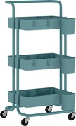 HOMCOM Cărucior cu 3 nivele etajeră cu 4 cârlige și 3 cutii suspendate amovibile pentru 42 x 38 x 86,5 cm albastru-verzui | Aosom Romania