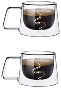 Set 2 Cesti COFFEE din sticla borosilicata cu pereti dubli, 200 ml
