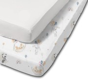 Set 2 cearceafuri din bumbac cu elastic roata pentru patut 120x60 cm Kidizi White Sweet Dreams