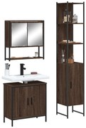 vidaXL Set mobilier de baie, 3 piese, stejar maro, lemn prelucrat