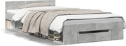 vidaXL Cadru de pat cu sertar, gri beton, 100x200 cm, lemn prelucrat