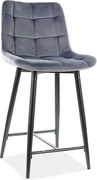 Scaun bar textil CHIC H-2, gri/negru mat, stofa catifelata/metal, 46x5