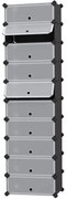 Dulap pantofi cu 10 compartimente, sistem modular de depozitare din plastic cu usa, negru