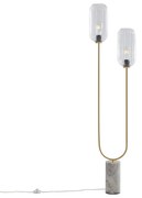 Lampă de podea Art Deco din alamă cu sticlă transparentă cu 2 lumini - Rid