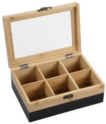 Cutie de ceai din bambus cu 6 compartimente, 21 x 15 x 8 cm