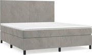 vidaXL Pat box spring cu saltea, gri deschis, 160x200 cm, catifea
