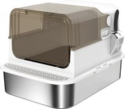 PawHut Litieră închisă din oțel inoxidabil pentru pisici, casă de toaletă pentru pisici cu paletă, 70 x 50 x 46,5 cm, alb | Aosom Romania