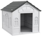 PawHut Cușcă pentru Câini cu Acoperiș Înclinat și Ușă 84.2x98.2x82 cm Gri | Aosom Romania