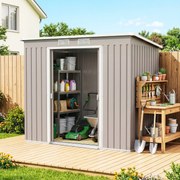 Outsunny Magazie Grădină pentru Unelte cu Acoperiș Înclinat, Metalică, Ușă Dublă și Fante de Ventilație, 213x130x172 cm | Aosom România