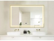 Oglindă Baie LED și Dezaburire Elit's Premium cu Senzor Touch, Lumina Rece, Caldă și Neutră, 100x65cm, cu rama Bronz Antichizat, Ceas