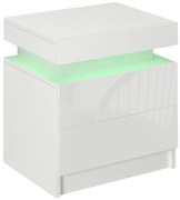 Noptiera alba HOMCOM cu lumina LED RGB, noptiera frontala lucioasa cu 2 sertare, pentru camera de zi, dormitor | Aosom RO