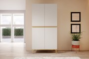 Dulap Nicole cu picioare metalice și mânere 100 cm - alb mat / picioare aurii