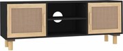 vidaXL Comodă TV, negru, 105x30x40 cm lemn masiv pin și ratan natural