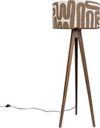 Lampă de podea trepied din lemn de nuc cu abajur maro și bej cu dungi 50cm - Tripod Classic