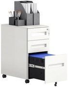 Vinsetto Dulap cu Sertare pentru Birou cu 5 Roți, 3 Sertare cu Încuietoare și Chei, 30x43.5x60 cm, Alb | Aosom Romania