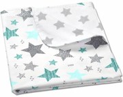 Paturica dubla din bumbac si flanel 100x75 cm Kidizi All Mint Stars, 100% bumbac
