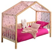 Această combinație DALLAS naturală este formată dintr-un pat de casă cu gard (90 x 200 cm) și un set textil.
