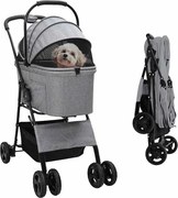 vidaXL Carucior pentru Pisici Pliante Gri 81 x 47 x 99 cm Poliester