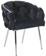 Scaun dining, tapiterie catifea, cadru metalic argintiu, Negru