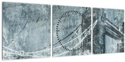 Tablou - Tower Bridge în tonuri reci (cu ceas) (90x30 cm)