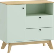 HOMCOM Bufet pentru living, mobilier de depozitare cu ușă, 2 sertare, compartiment deschis și raft reglabil, verde deschis și stejar | Aosom Romania