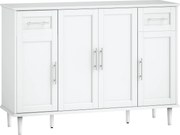HOMCOM Mobilier de Sufragerie, Credență cu 2 Sertare și 3 Dulapuri cu Rafturi Reglabile, Comodă cu Picioare din Pin pentru Sala de Mese și Bucătărie, 120x38x86 cm, Alb | Aosom Romania