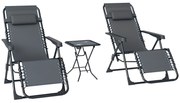 Outsunny Set de 2 Șezlonguri de Grădină cu Gravitație Zero și Măsuță cu Suport pentru Pahare, 47x47x54 cm, Gri | Aosom Romania