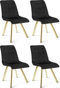 Set 4 Scaune Bucatarie/Dining Spirit Plus Catifea Negru, Picioare Metalice, Finisaj Auriu