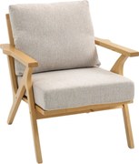 HOMCOM Fotoliu de salon, fotoliu scandinav din stofă cu aspect de in, perne căptușite și picioare din lemn de hevea, 76x87x88cm, bej | Aosom Romania