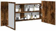 vidaXL Dulap de baie cu oglindă și LED, stejar fumuriu, 100x12x45 cm