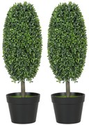HOMCOM Set de 2 plante artificiale, Arbori de plastic rezistenți la UV în ghiveci, Plastica, Ciment, Verde | Aosom Romania