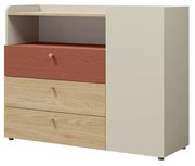 Comodă Yoda 9 (bej deschis + stejar uleios + coral). 1087358