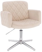 HR802CROSS Scaun Crem din Catifea cu Bază Cromata